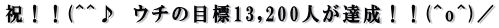 祝!!(^^♪ ウチの目標13,200人が達成!!(^o^)/
